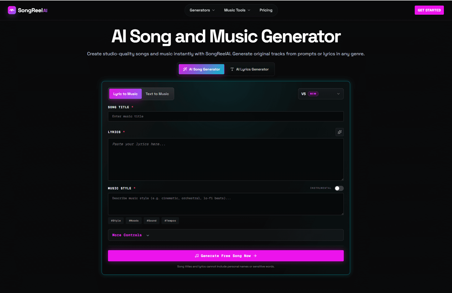 AI Song Generator - Generate AI Songs From Lyrics