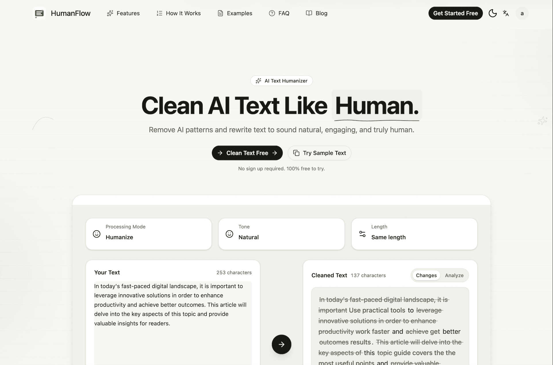 AI Text Cleaner HumanFlow - Remove AI patterns