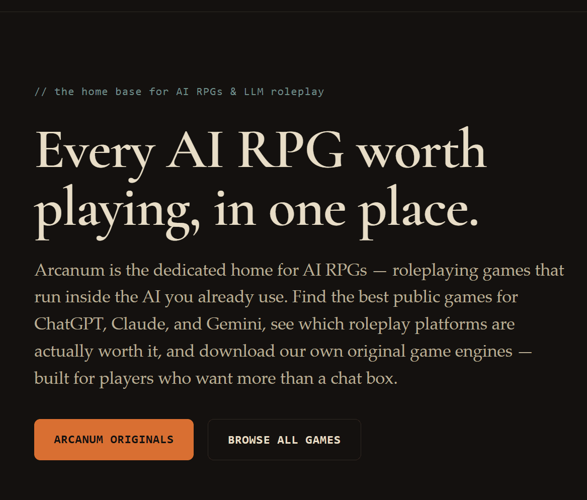 ArcanumRPGs - AI RPG and LLM Game Directory