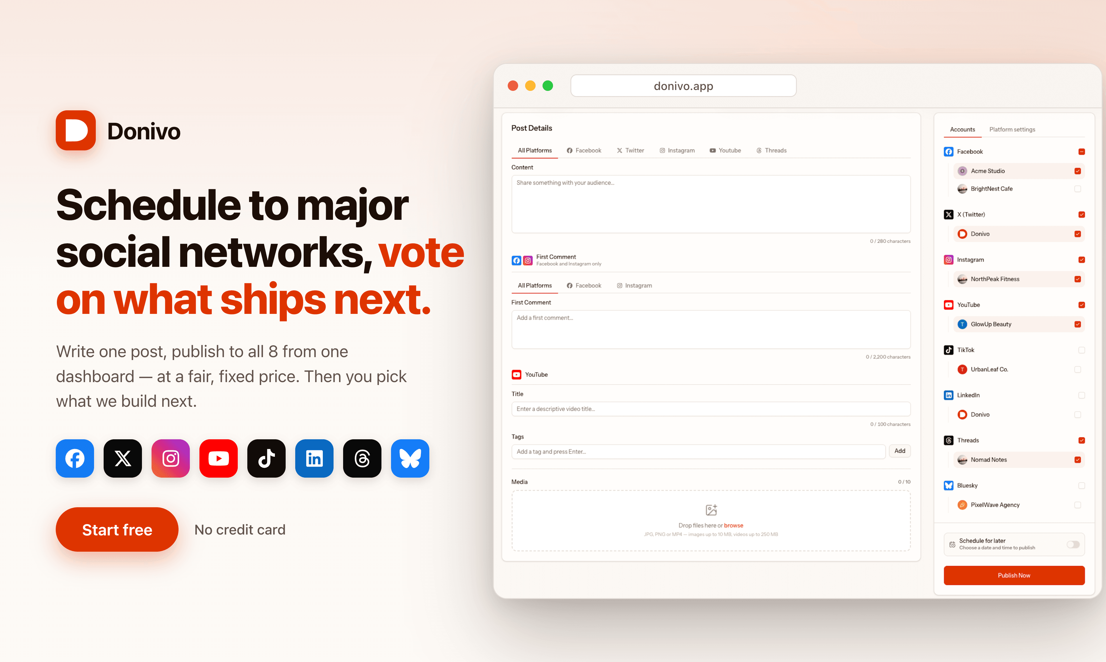 Donivo - Schedule to social networks