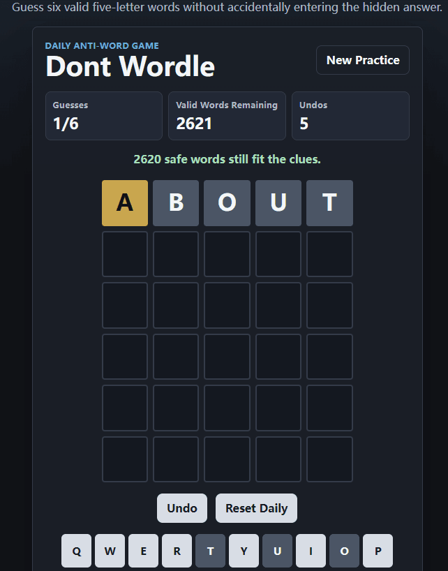 dontwordle - do not guess the hidden word.