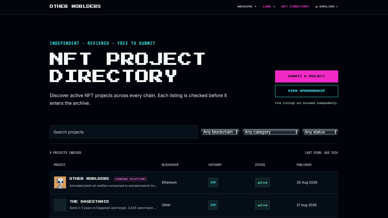 Other Worlders NFT Directory - Discover Vetted NFT Projects