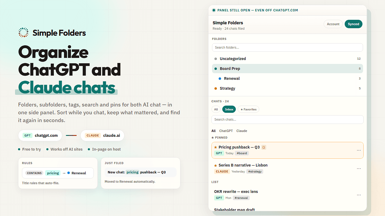Simple Folder - Organize ChatGPT & Claude