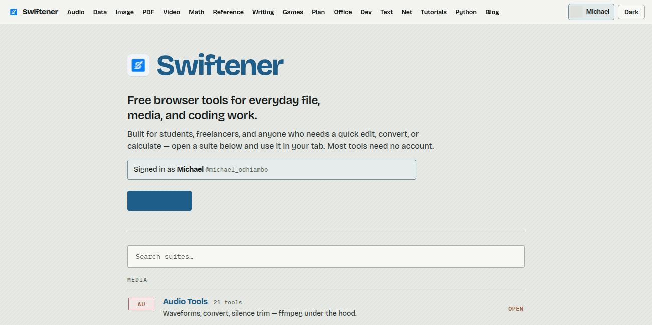 Swiftener - Free browser tools, no login