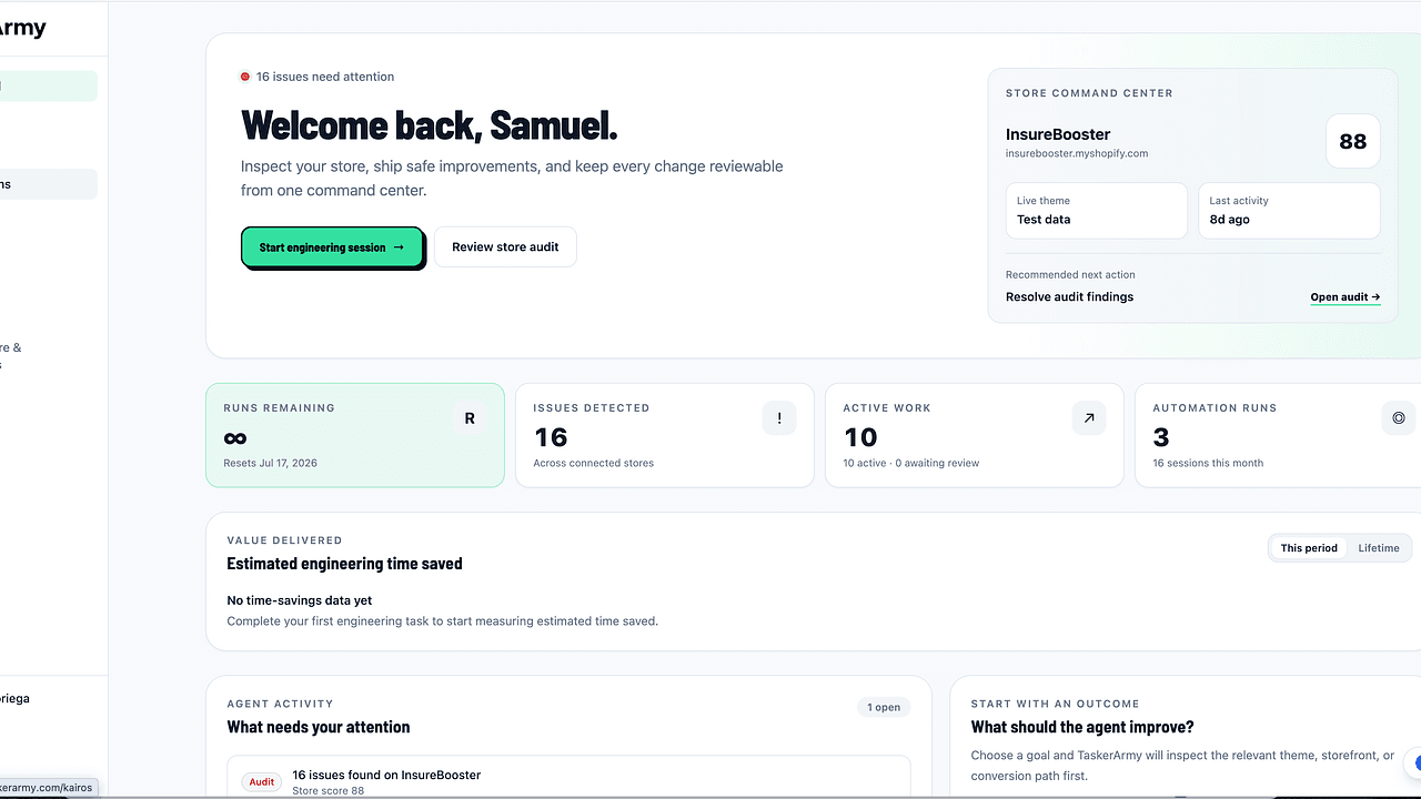 TaskerArmy - AI Shopify dev, instantly