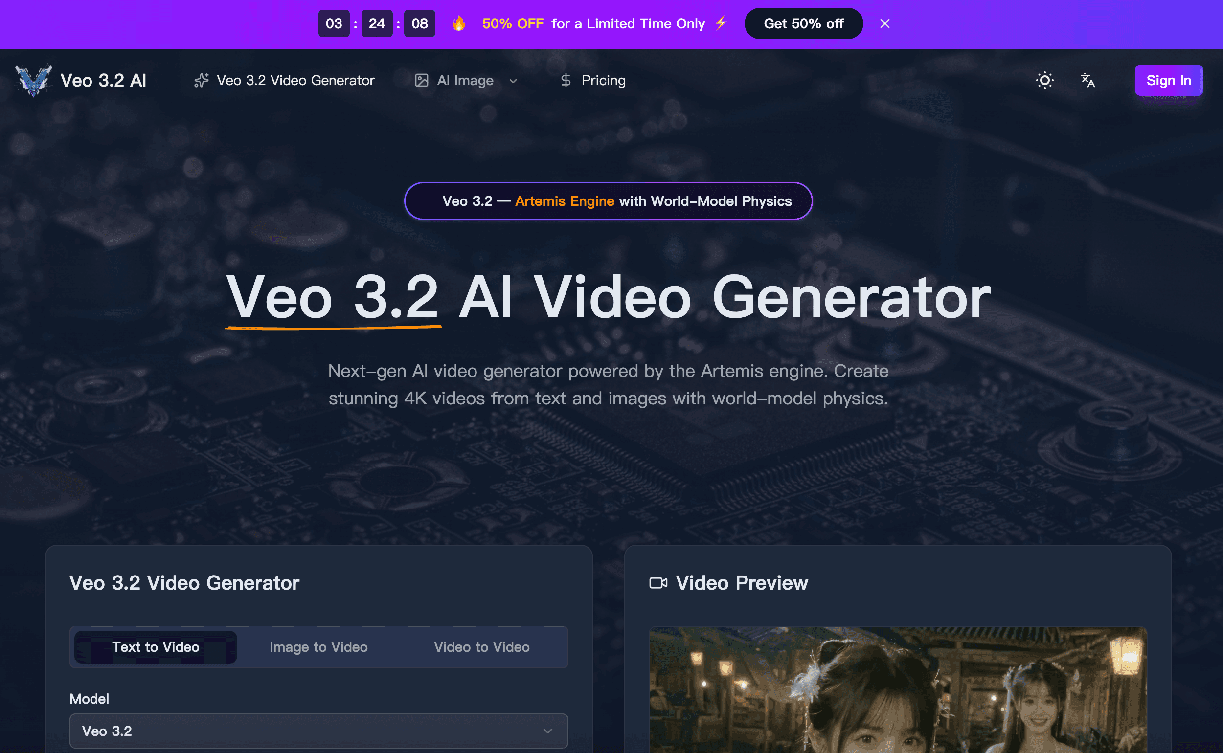 Veo 3.2 - Veo 3.2 AI video generator.