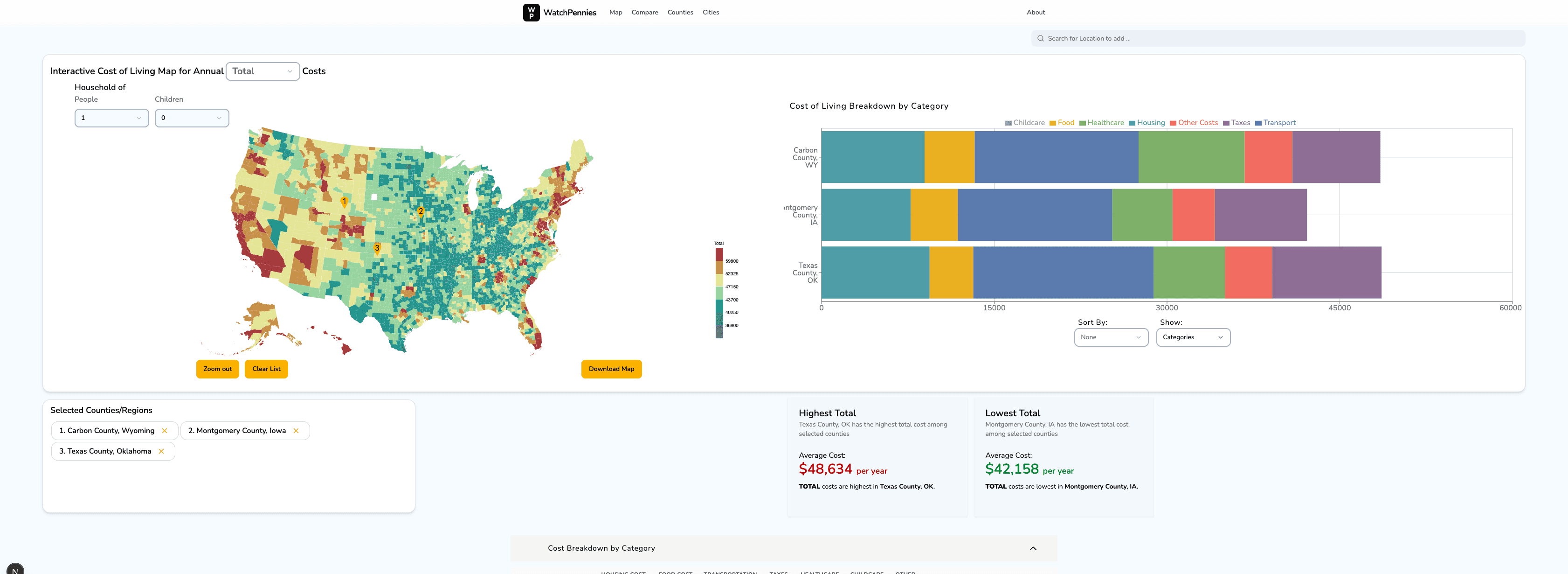 WatchPennies - Interactive U.S. county map