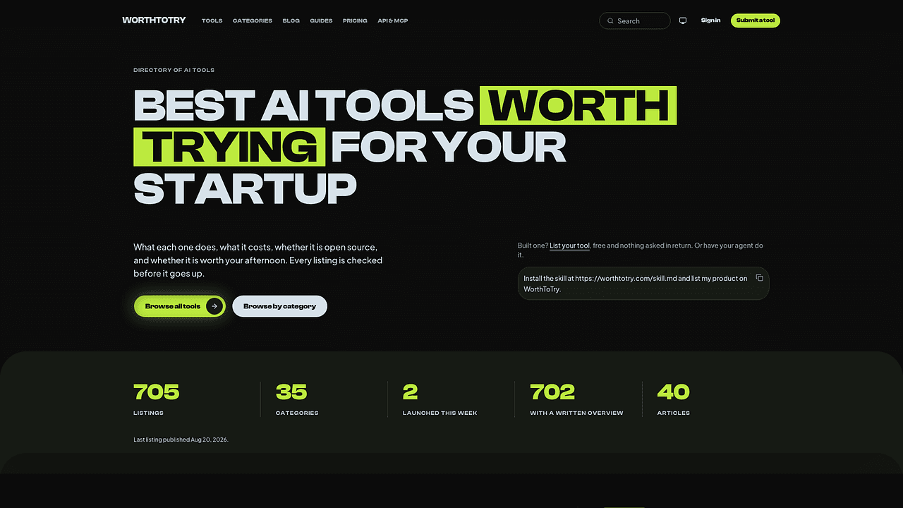 WorthToTry - AI tools worth trying, fast