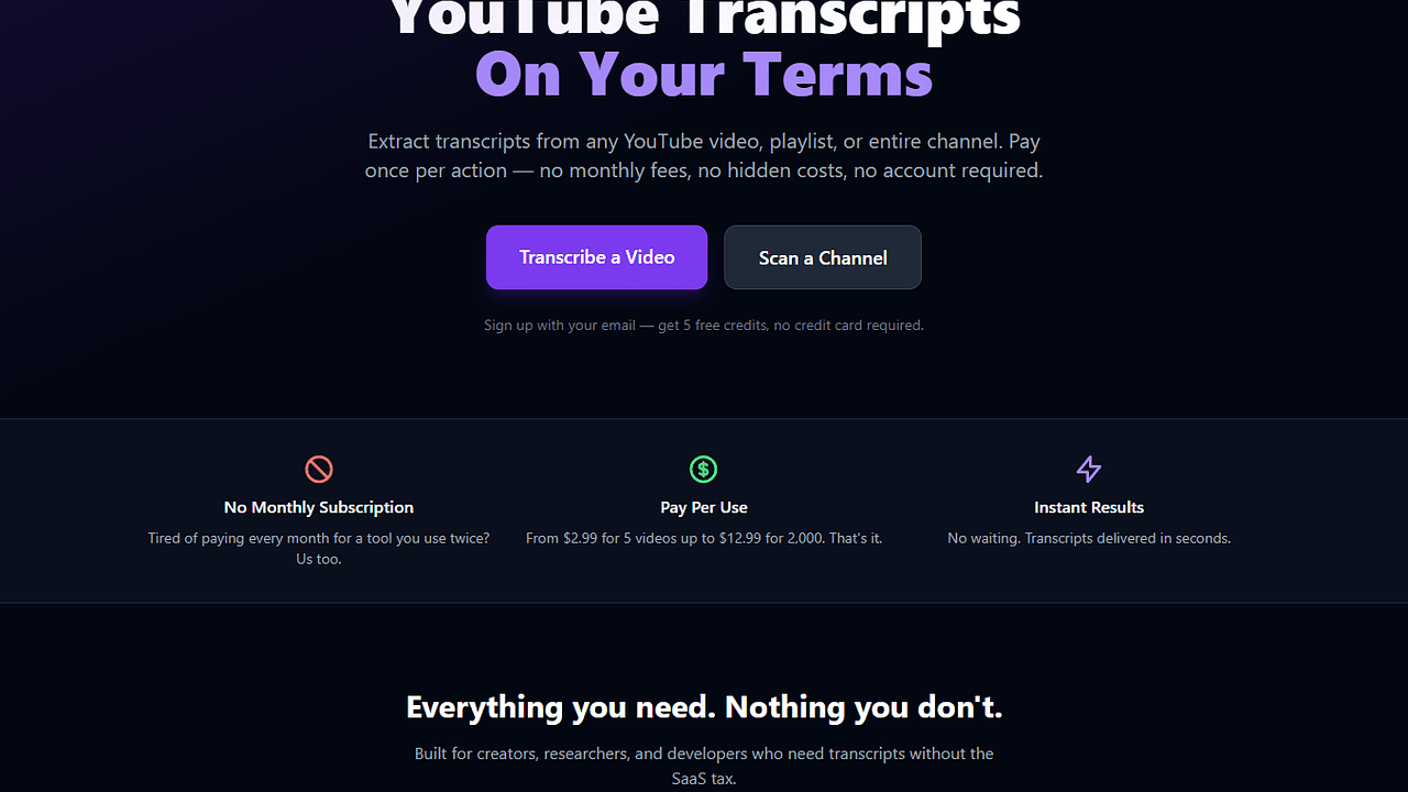 YtBulkTranscript App - Bulk YouTube transcripts, pay