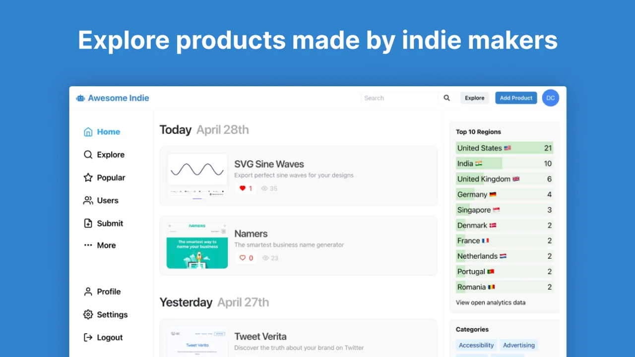 Awesome Indie - Community-ranked indie product