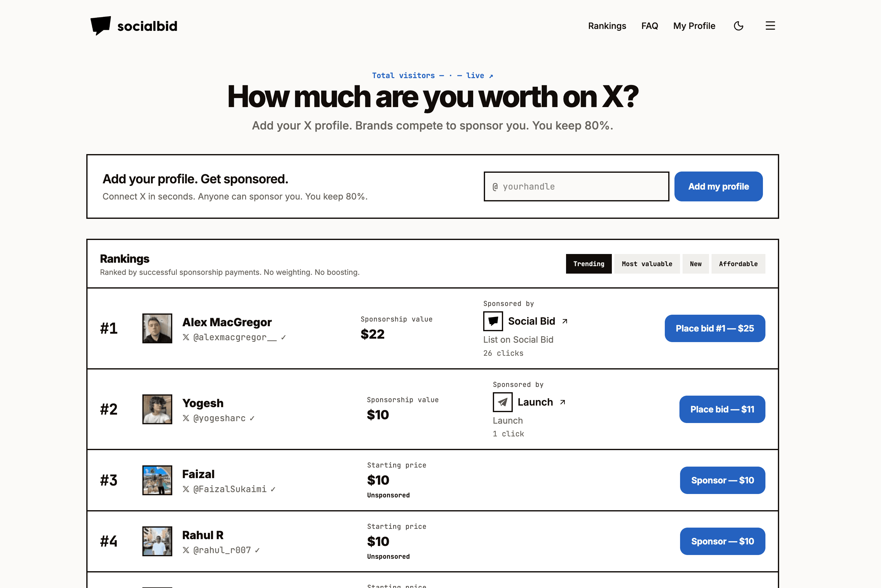 Social Bid - How much are you worth on X?