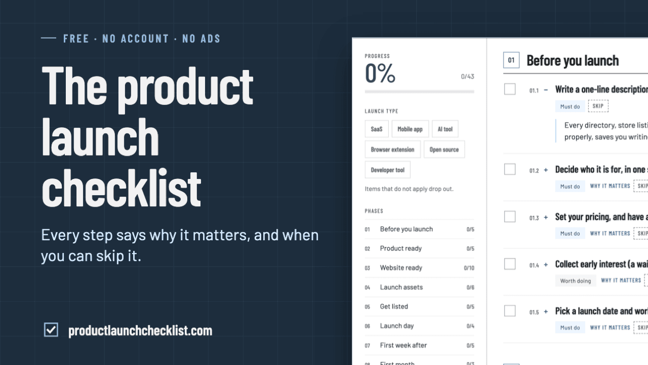Product Launch Checklist - Every launch step, why it matters and when to skip it