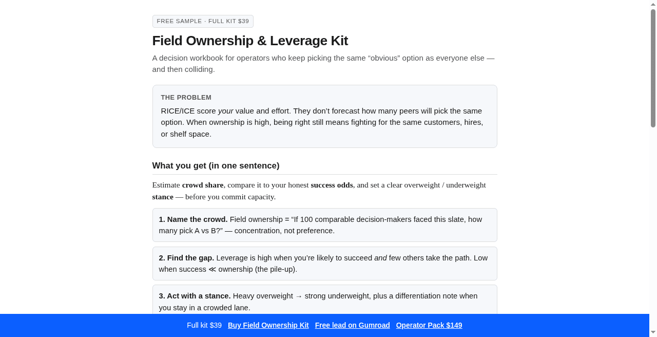 Field Ownership & Leverage Kit - Estimate crowd share and your leverage for better product, hiring, and marketplace decisions.