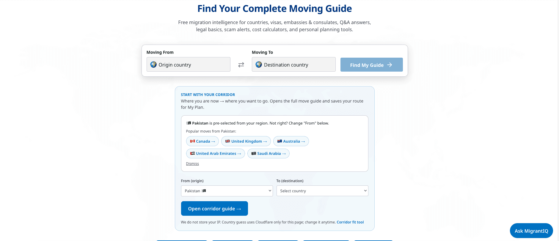 MigrantIQ - Free migration intelligence for comparing visas, living costs, and relocation processes between any two countries.