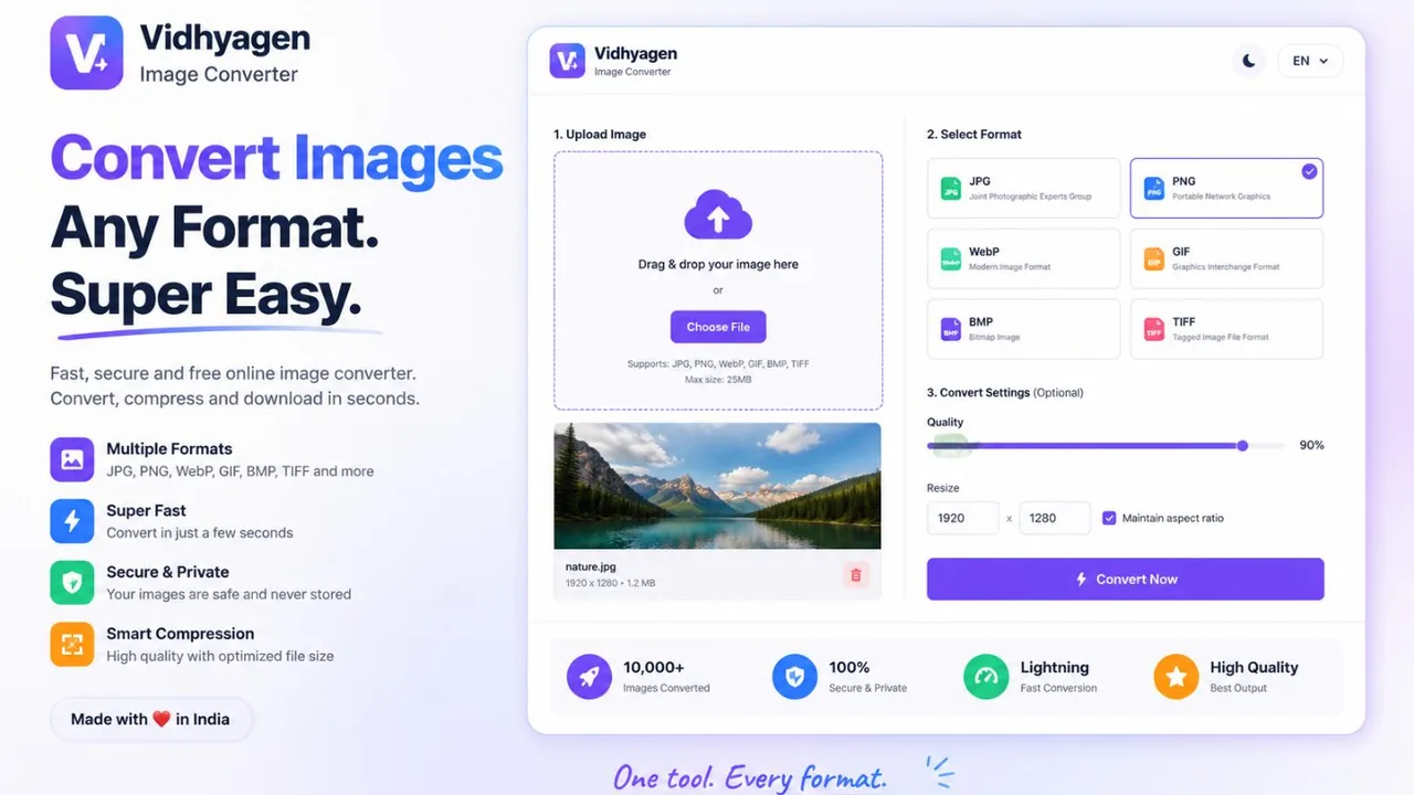 VidhyaGen - Convert, compress, resize, crop, and edit images online without uploading your files to a server.