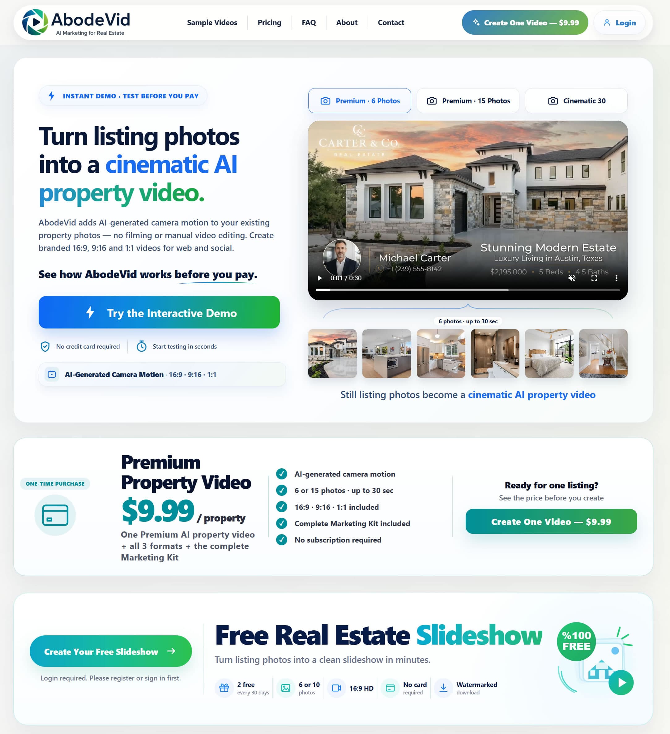 AbodeVid - Turn listing photos into cinematic AI property videos with generated camera motion, starting from $9.99 per property.