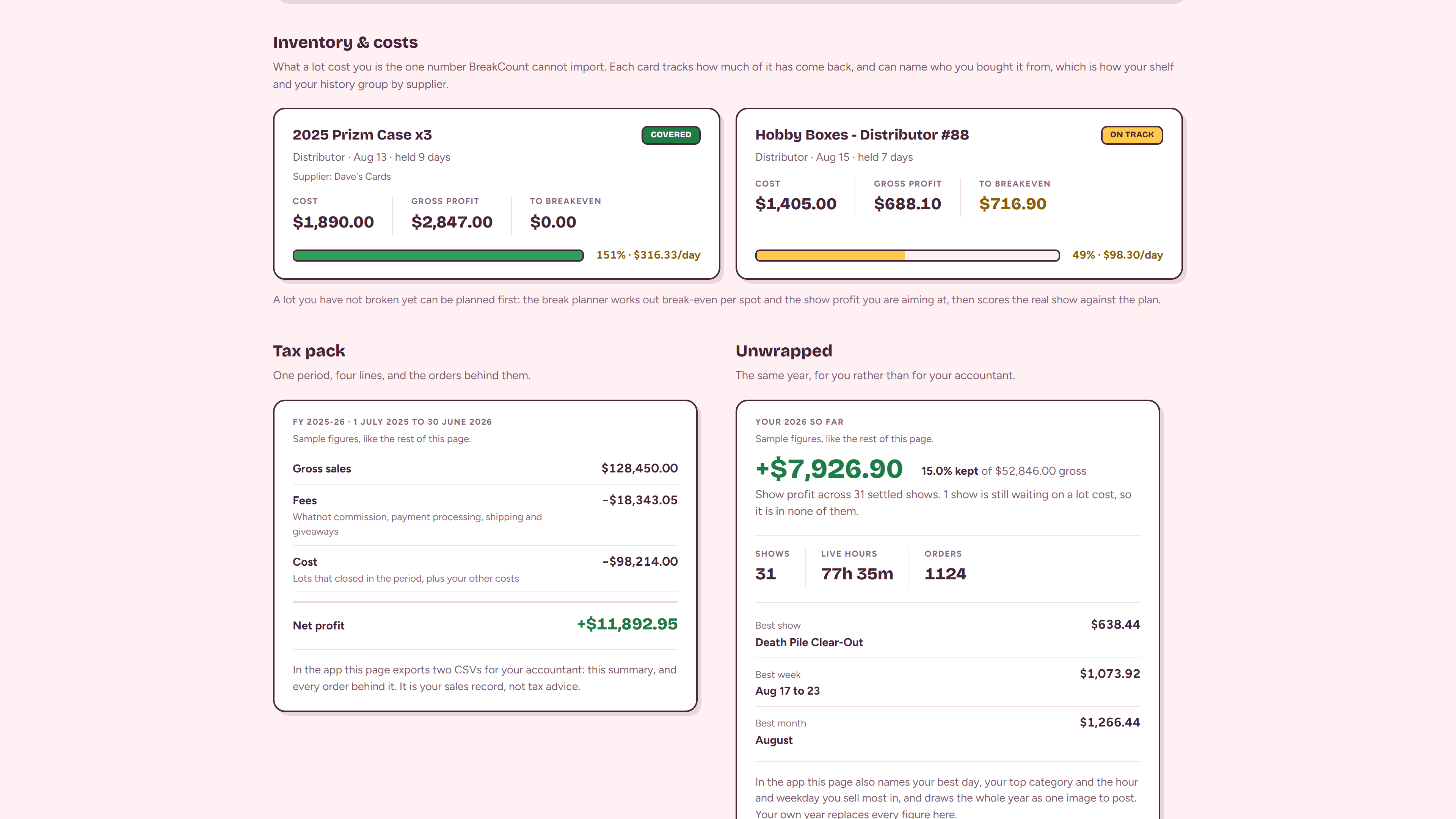 BreakCount - Better P&L tools for Whatnot Sellers.