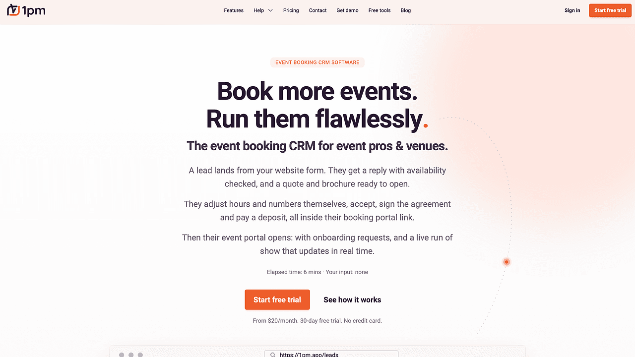 1pm App - Event Booking CRM for Pros