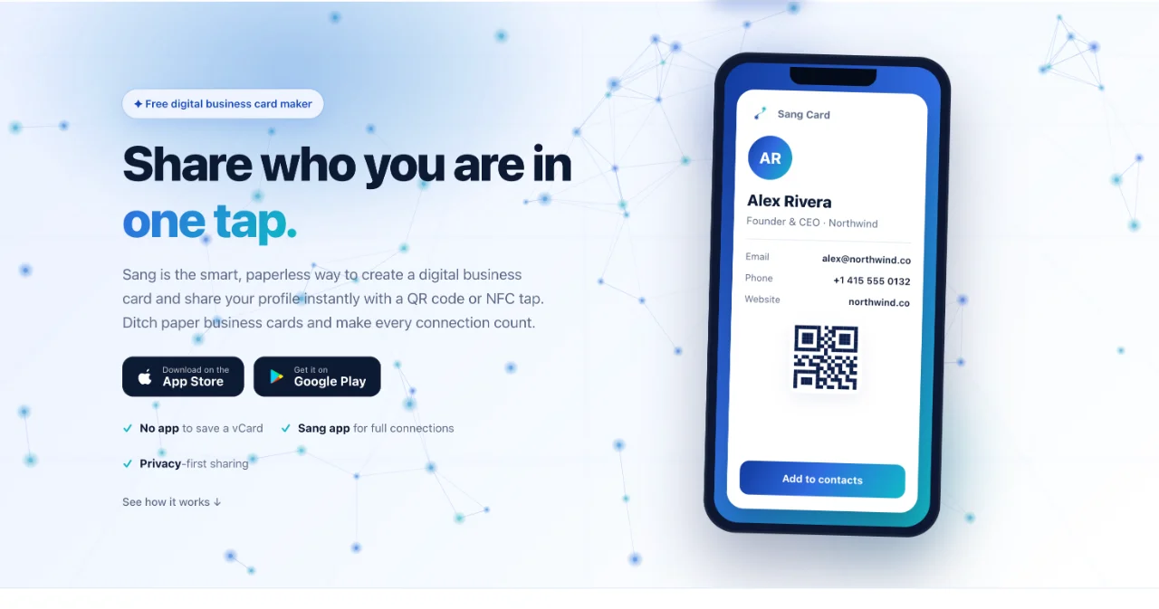 Sang - Professionals looking for a simple way to create and share their digital identity can explore Sang's digital business card platform at sangapp.in.
