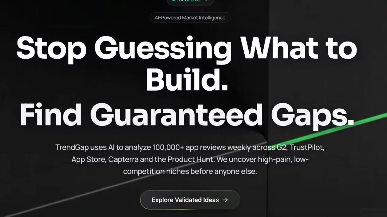 TrendGap - Find high-pain, low-competition SaaS niches by analyzing 100,000+ app reviews weekly across G2, TrustPilot, App Store, Capterra and Product Hunt.
