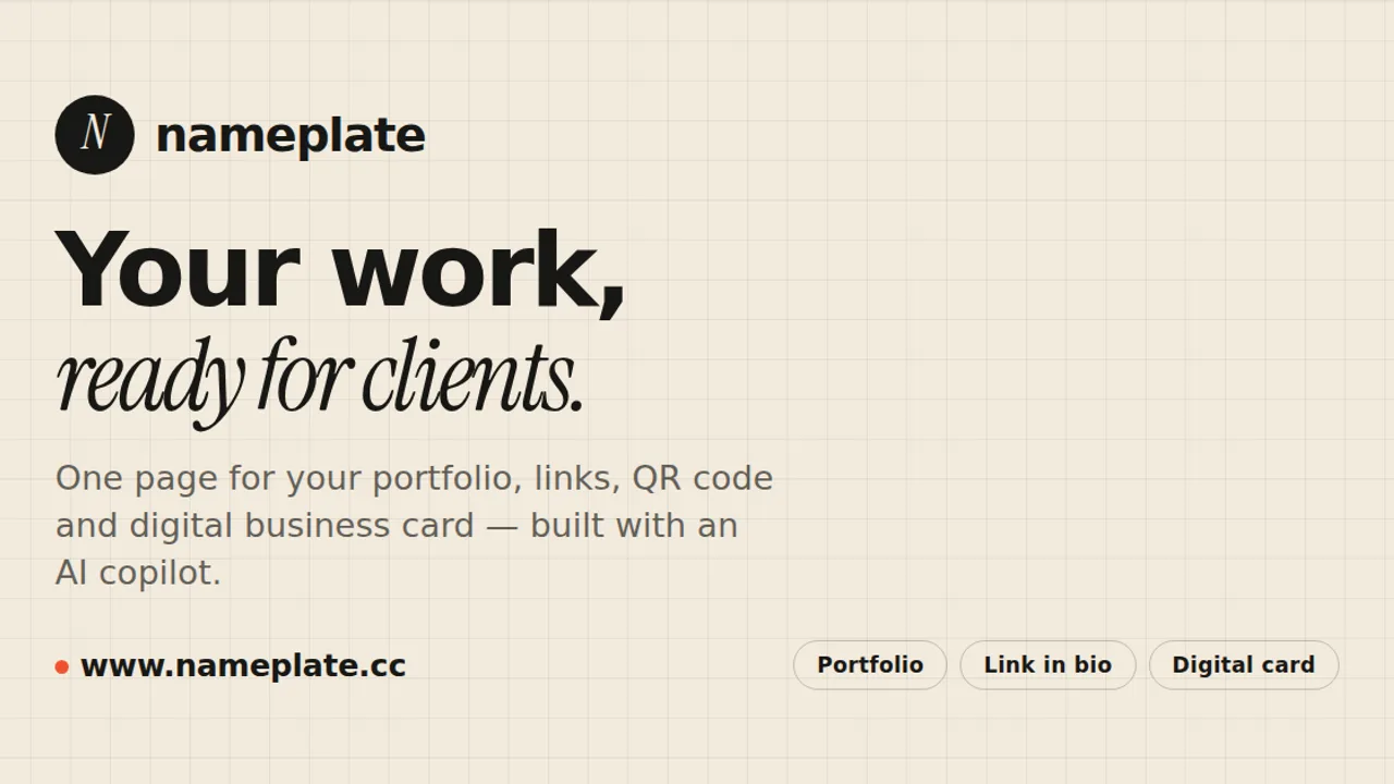 Nameplate - Combine your links, portfolio, and digital business card on one shareable page with QR codes, analytics, and AI editing.