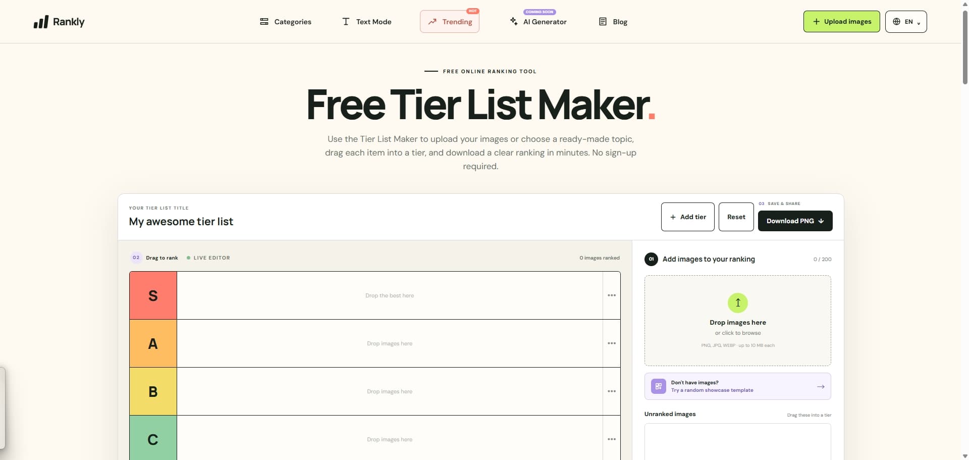 Tier List Maker - Rank images and download as PN