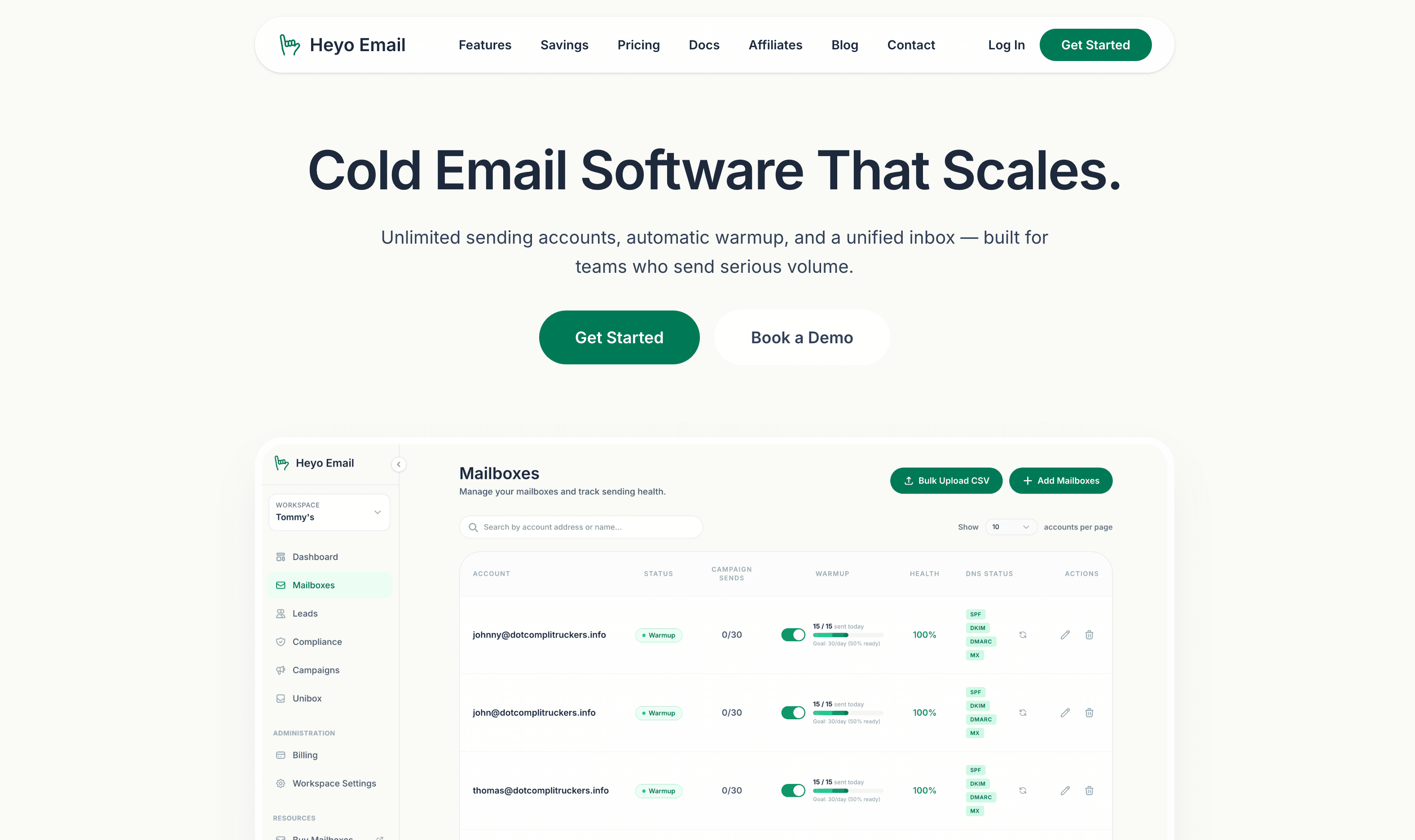 Heyo - Cold email software built for scale with unlimited sending accounts, automatic warmup, and unified inbox management.