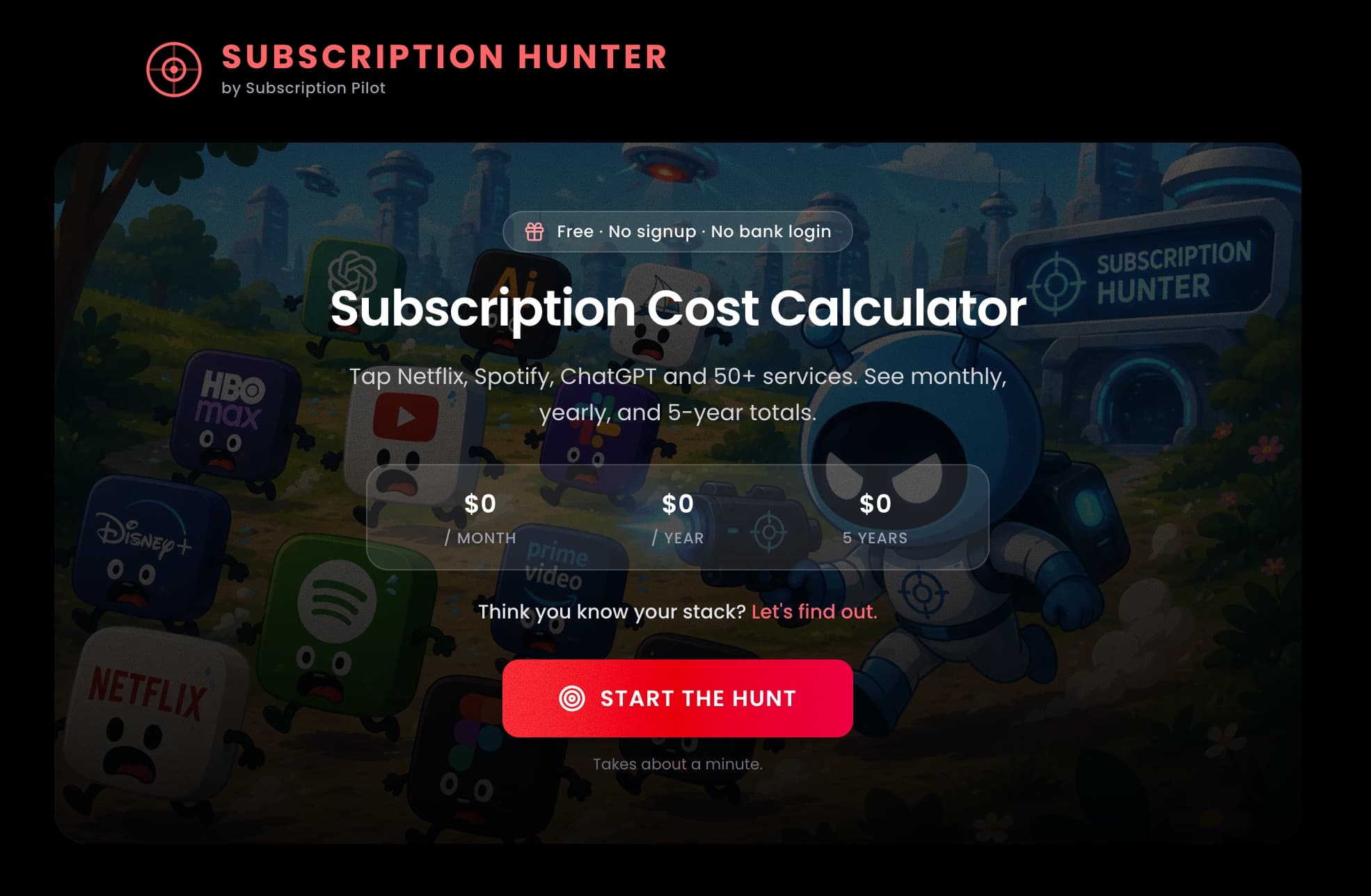 Subscription Hunter - Calculate total spending across 50+ subscriptions
