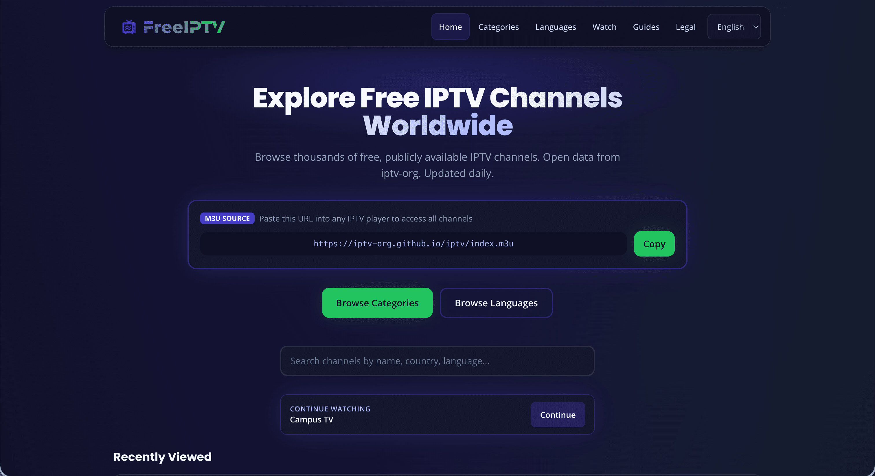 FreeIPTV - Browse thousands of free live TV channels by category and la