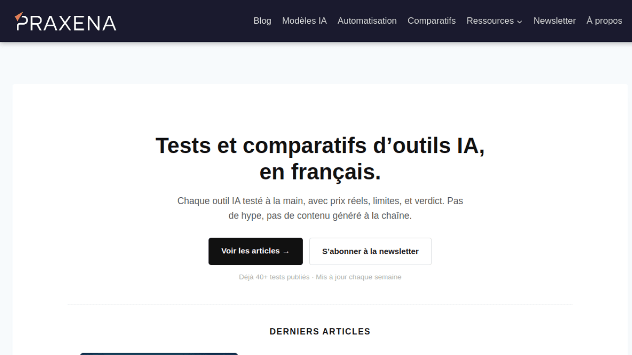 Praxena - Praxena tests AI tools in French and publishes their real prices, re-checked every month.