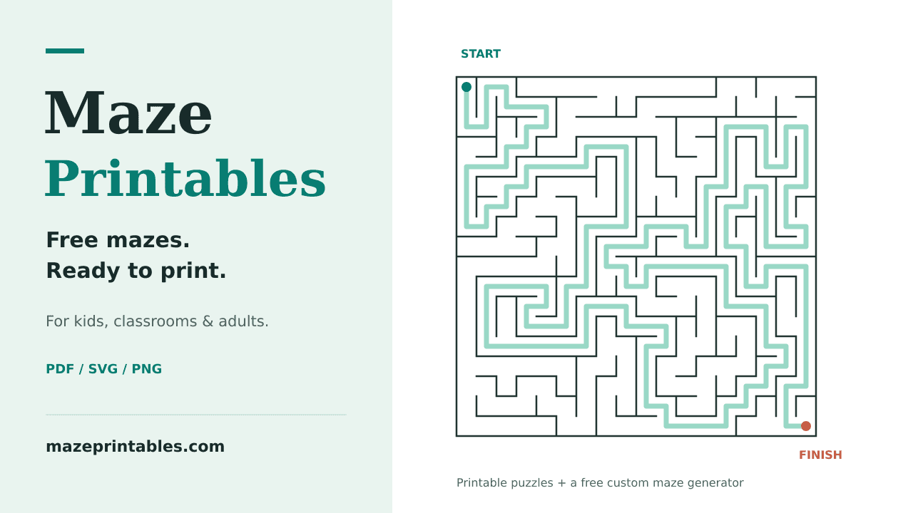 Maze Printables - Download free printable mazes or create custom puzzles for kids, classrooms, and adults.