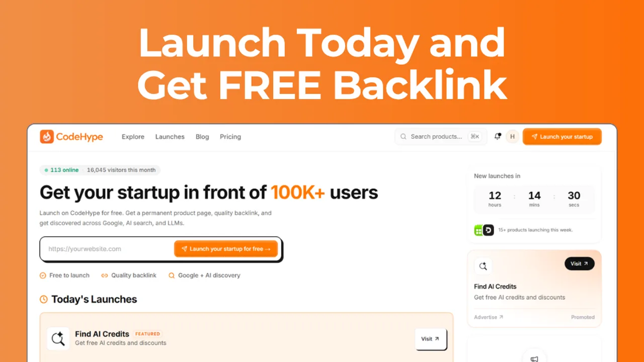 CodeHype - A product discovery platform where AI tools, SaaS products, and startups can launch for free and get discovered by over 100,000 users.
