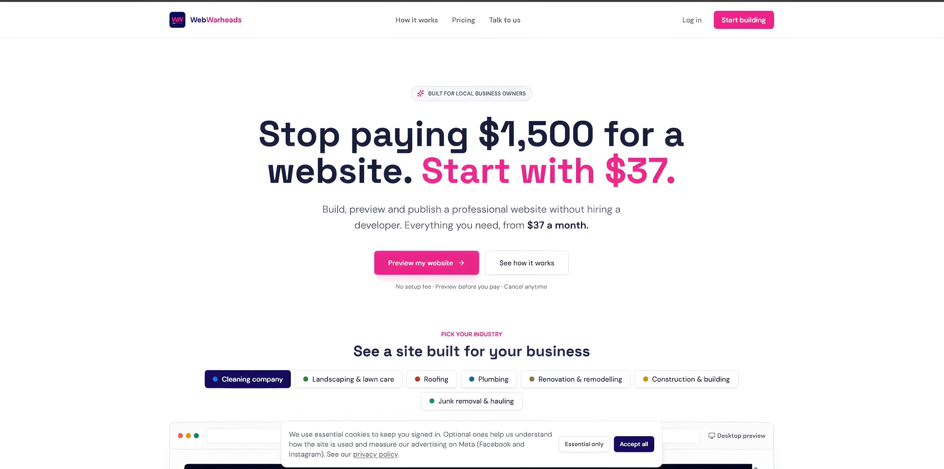WebWarheads - Professional local business websites with hosting and lead capture starting at $37 per month, no setup fees or developer required.